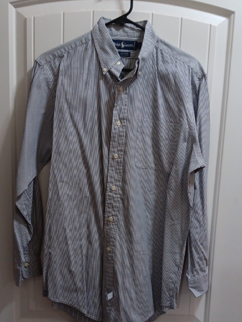 Vintage Ralph Lauren Andover Shirt 15.5 x 32 Blue White Pinstripe Cotton